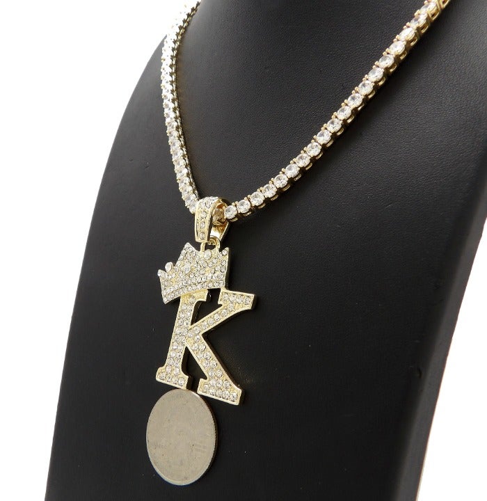 Initial K Pendant 18 1 Row Tennis Chain