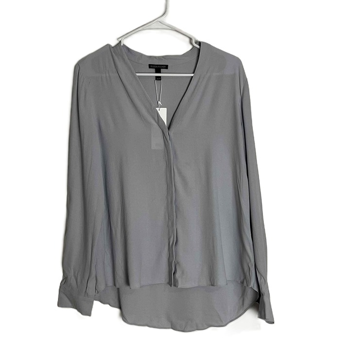 NWT Eileen Fisher Silk Powder Blue Long Sleeve V-Neck Tunic Blouse Extra Small