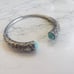 Silver Antique Vintage Style Bangle Hollow Enamel Bracelet Turquoise Stones
