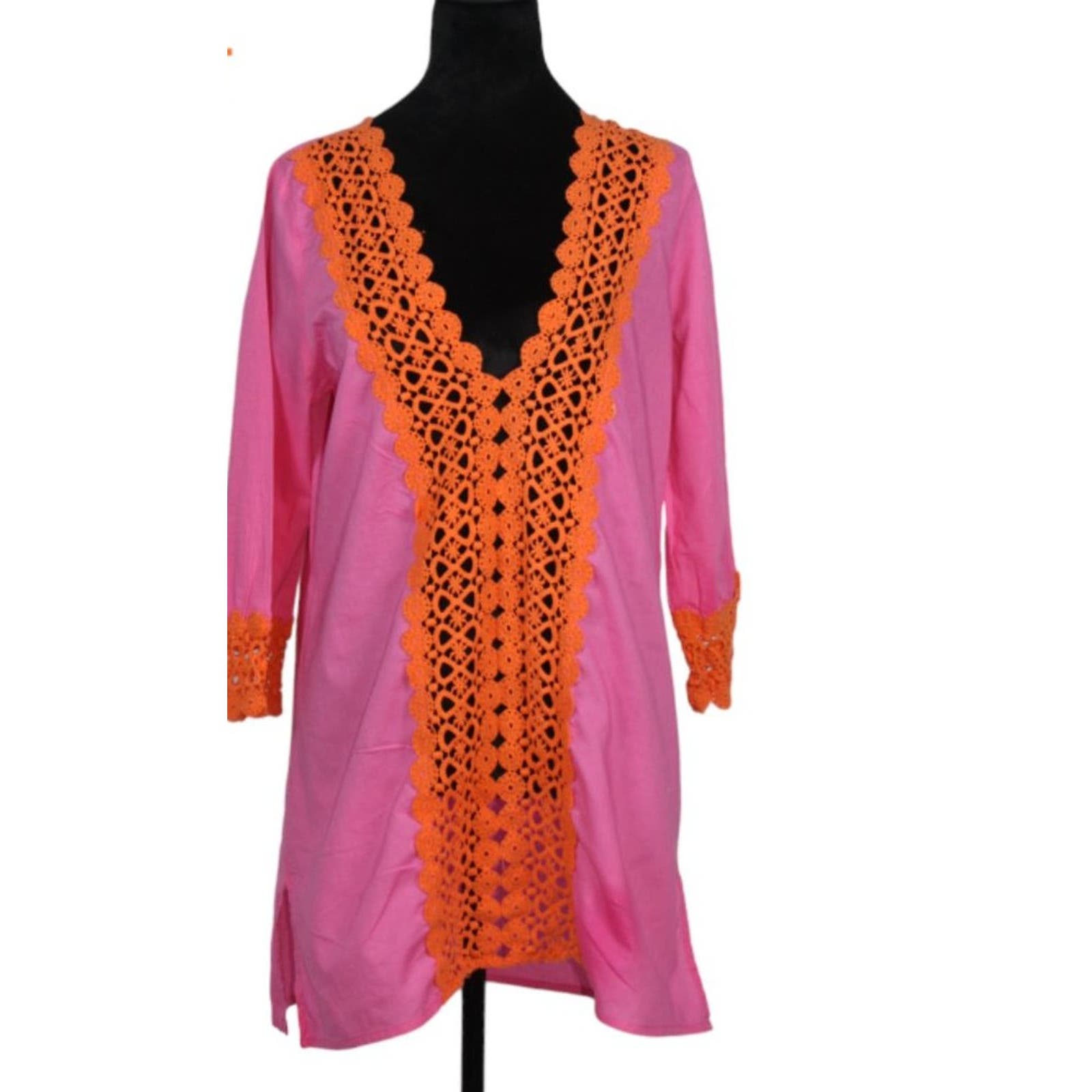 BNWT Mud PieNora Crochet Pink & Orange Swimsuit Cover-up Size Medium