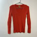 Tory Burch Orange Rib Cotton Cashmere V-Neck Sweater Button Shoulder Size Small