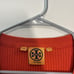 Tory Burch Orange Rib Cotton Cashmere V-Neck Sweater Button Shoulder Size Small