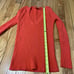Tory Burch Orange Rib Cotton Cashmere V-Neck Sweater Button Shoulder Size Small