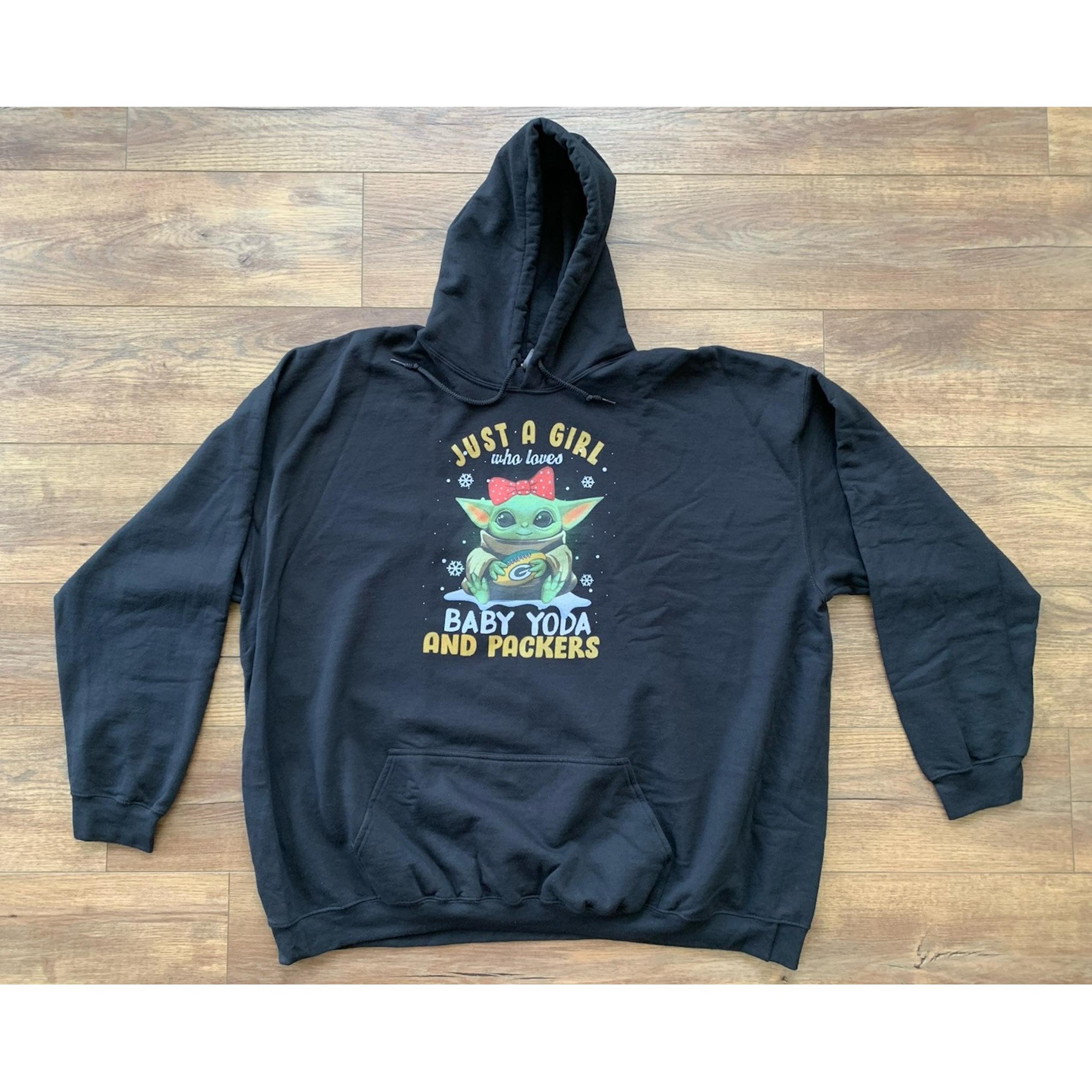 Just a Girl Who Loves Baby Yoda & Packers - 5XL Green Bay Packers Black Hoodie
