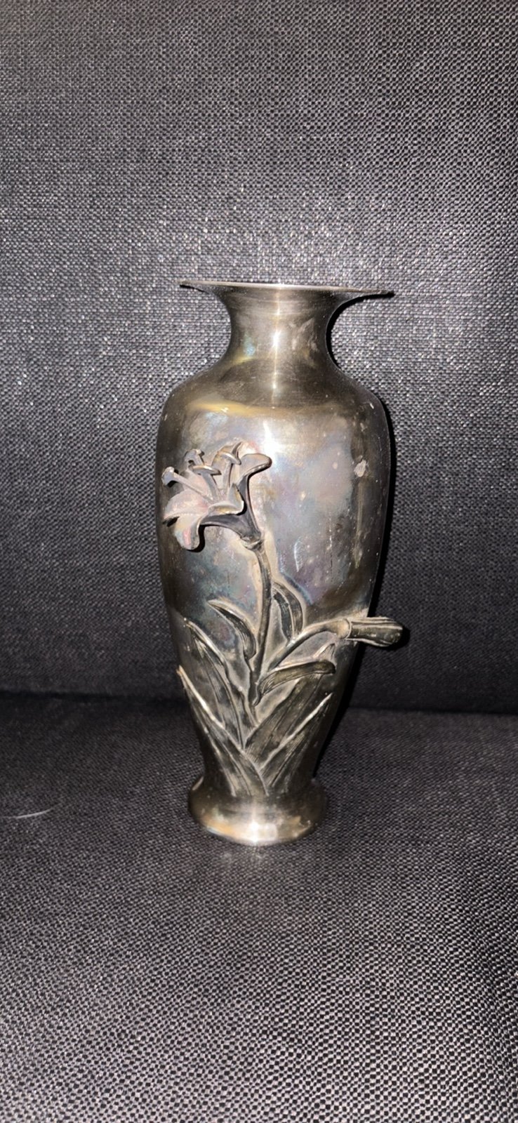 9 1/2 inch vintage metallic floral vase