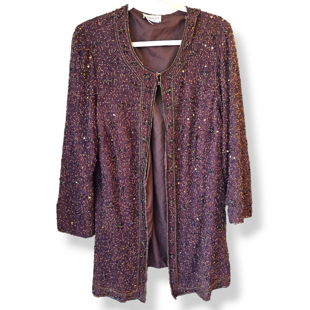 Stenay Vintage Embellished Jacket Size M/L Chocolate Brown Beaded Evening Luxury