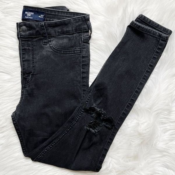 Hollister Distressed Crop High Rise Skinny Jeans Black Size 5