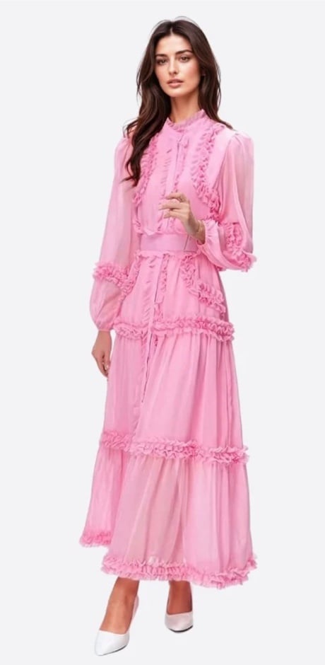 Beautiful pink cotton longs ruffle dress