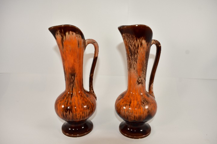 VINTAGE MID-CENTURY MODERN POTTERY PITCHERS LAVA DRIP GLAZE 1970 MADE IN JAPAN