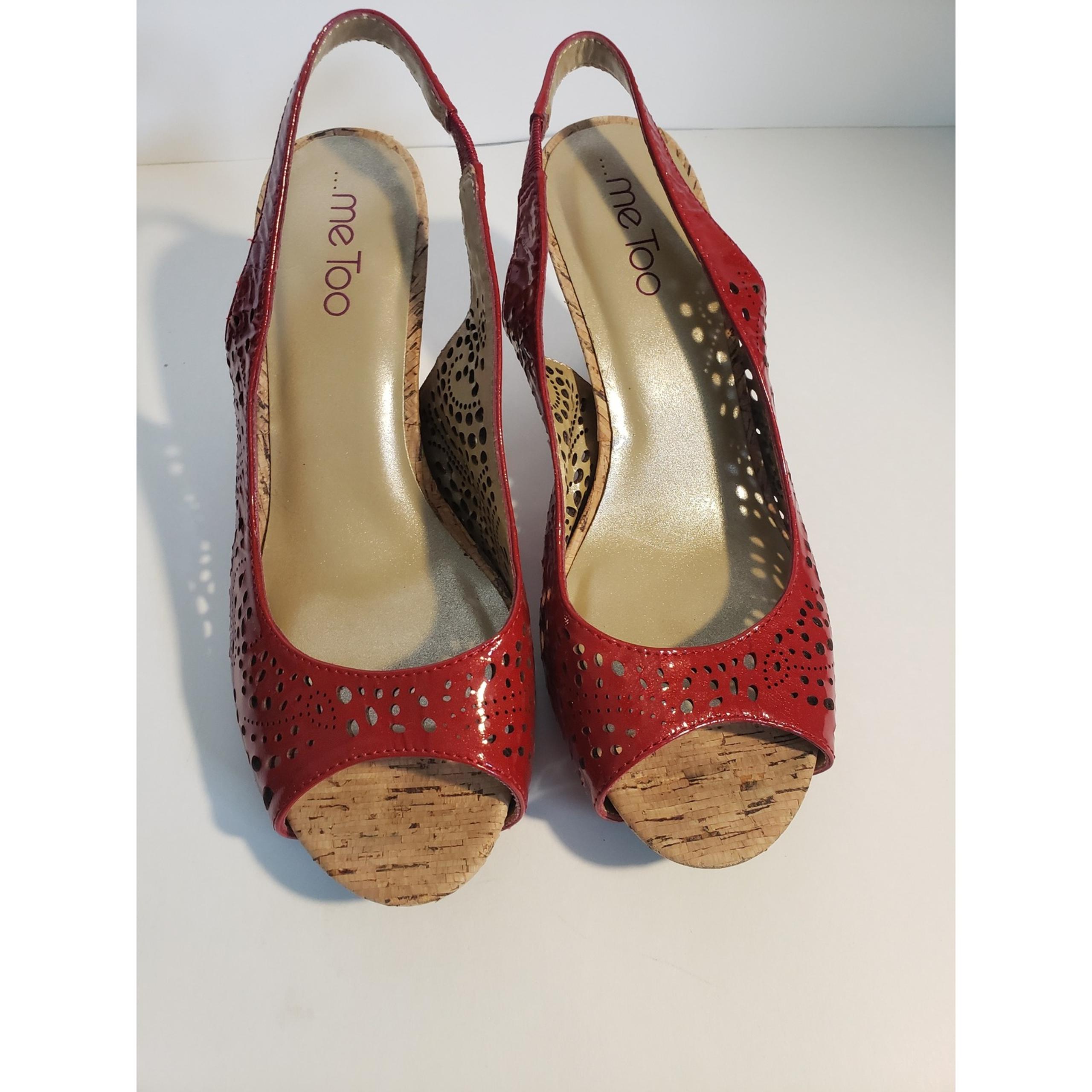 Me Too Red Slingback Heels Cork Peep Toe Laser Cutout Pumps Size 8.5