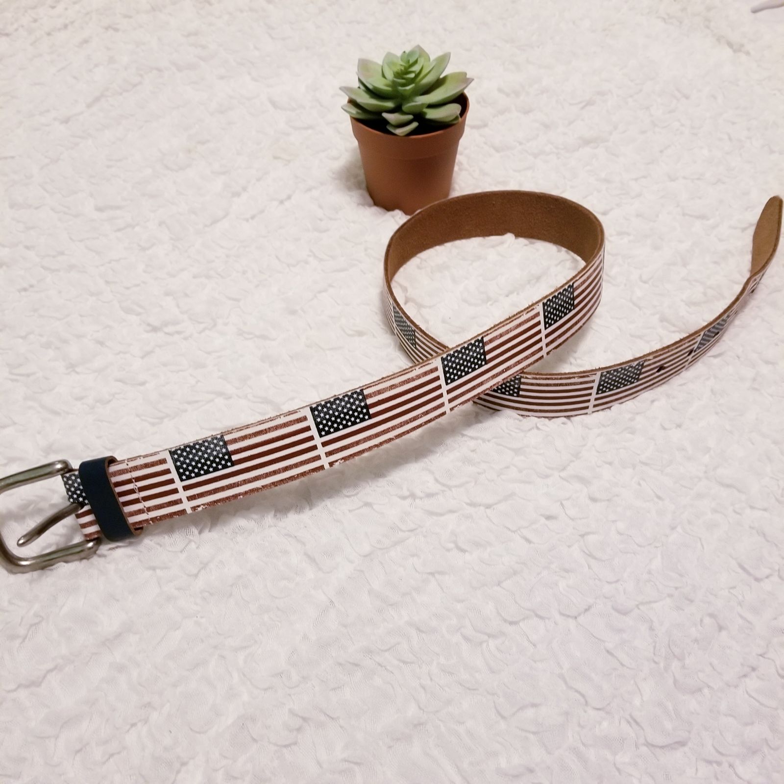 Genuine Leather American Flag Belt Sz 36