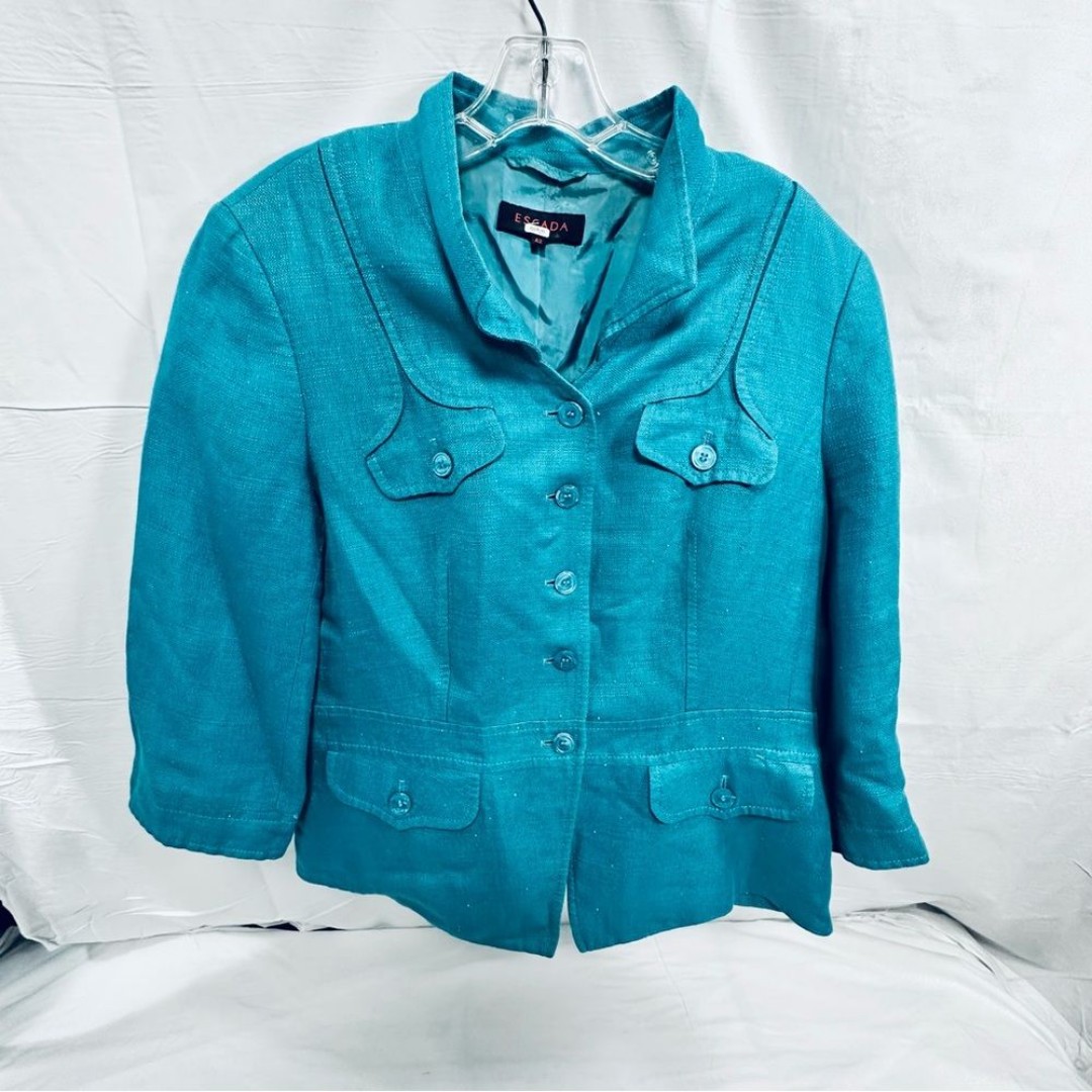 Escada Teal Blazer Authentic Vintage Linen suit top size 42 large women’s
