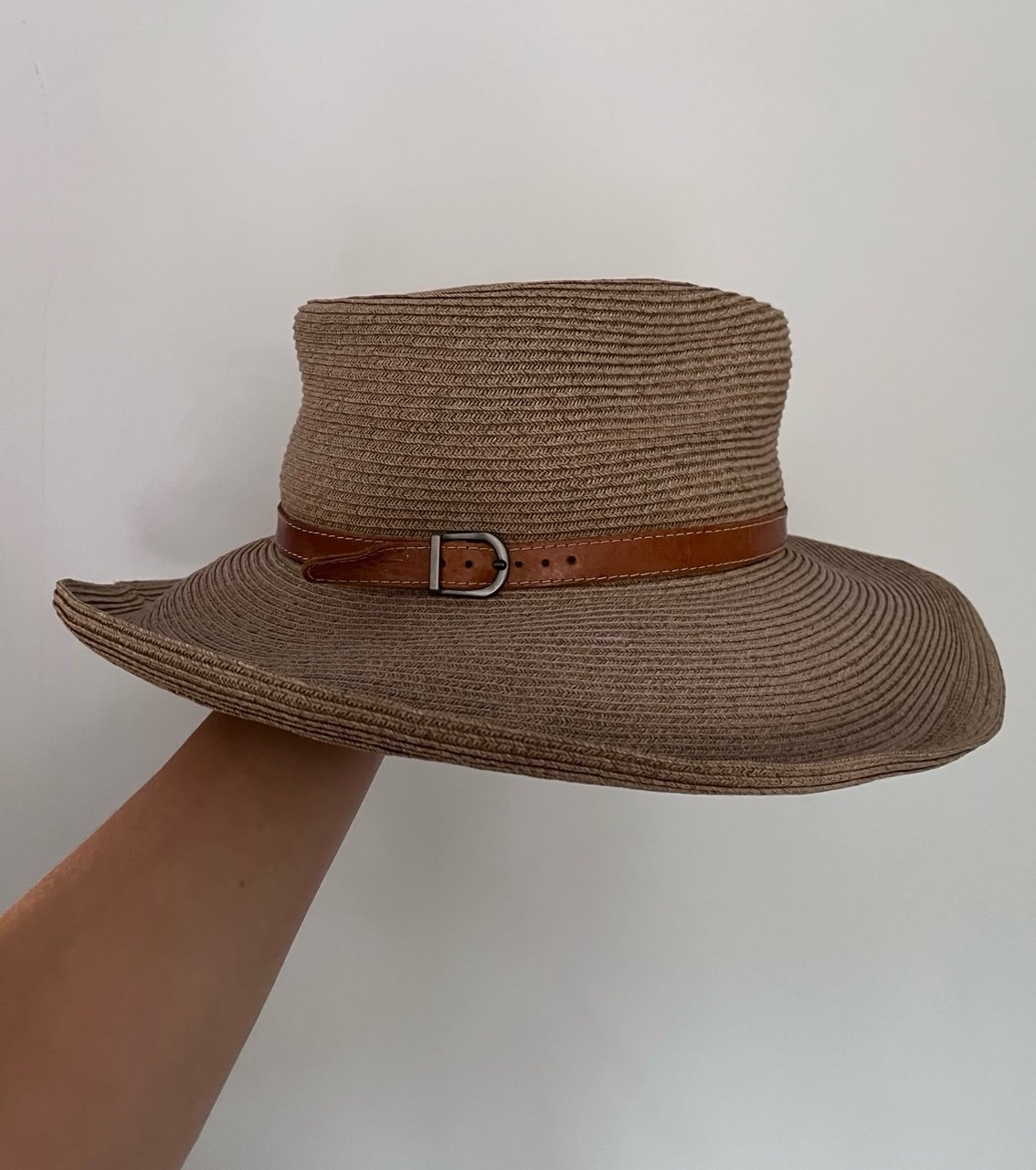 Eric Javits Squishee Sun Hat Fedora wide brim Leather Band
