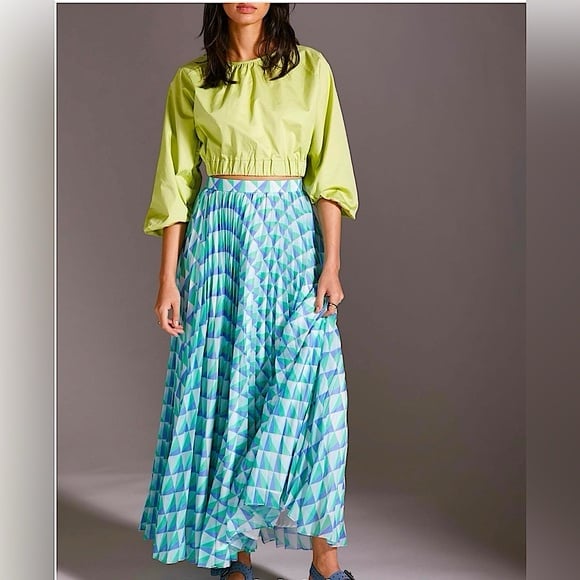 Anthropologie Pankaj & Nidhi pleated Maxi Skirt Size large