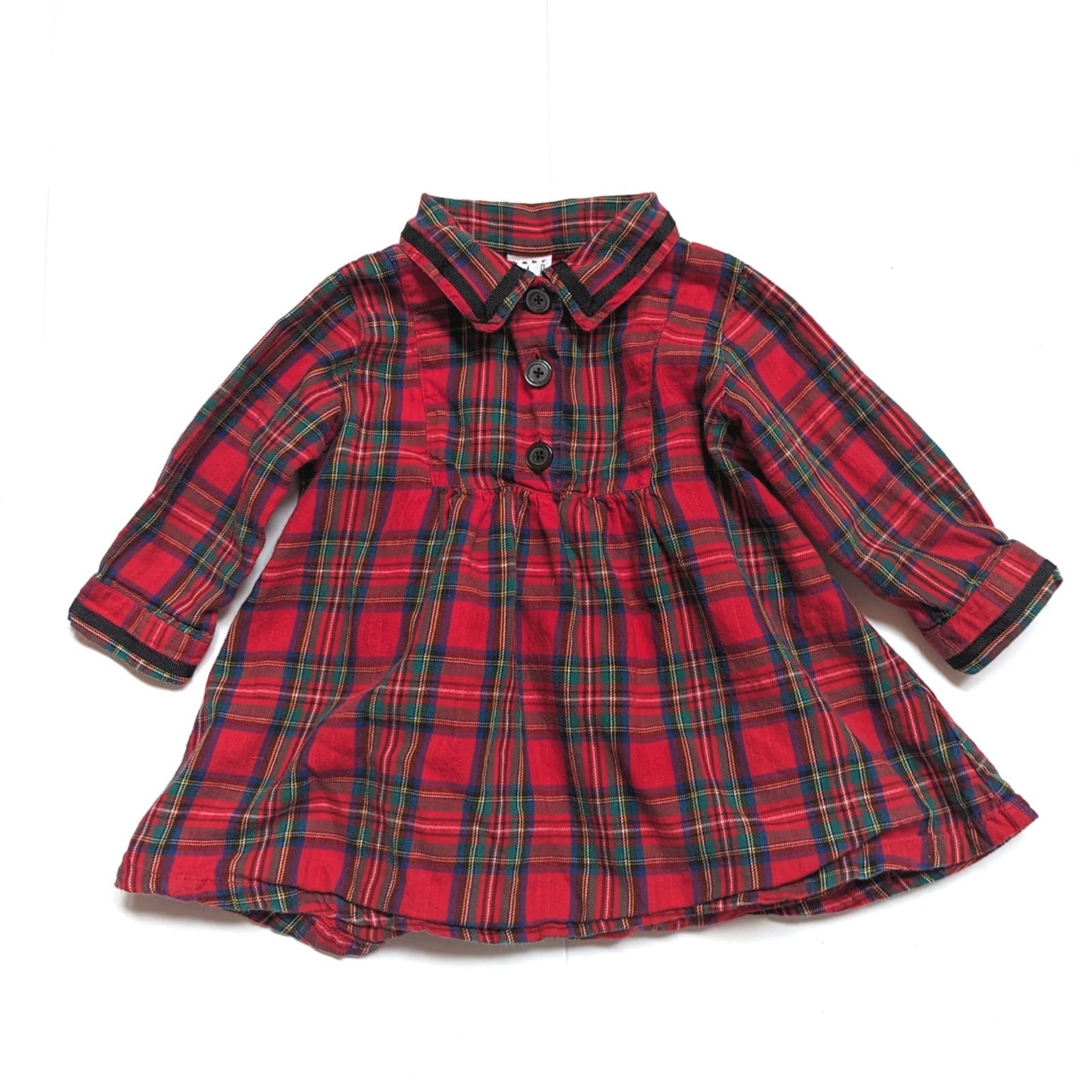 Bab gap Dress Girls Sz 6-12m Red Christmas Plaid Button Down Collar Casual