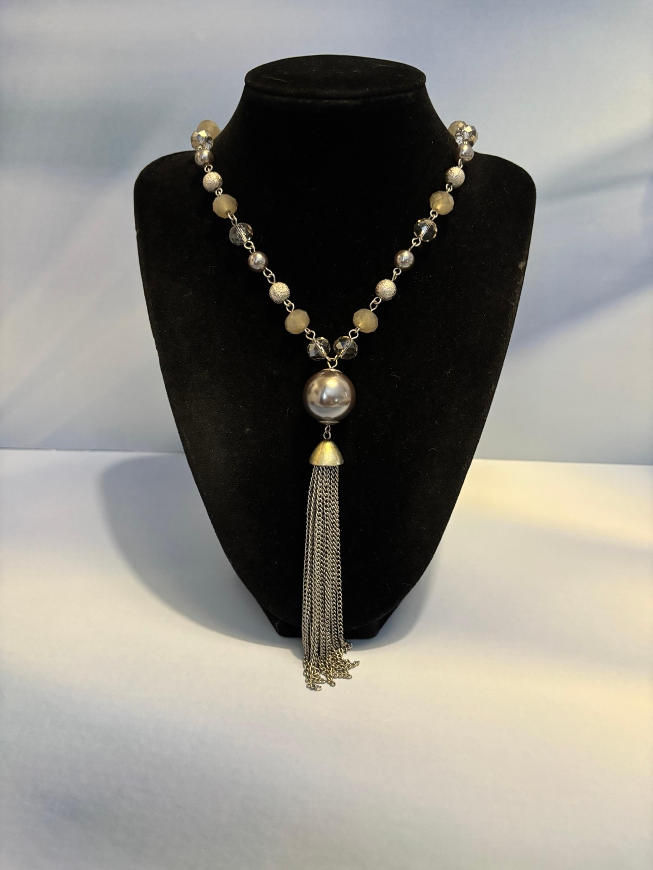 The Limited Silver Tone Beaded Tassel Necklace 30”
