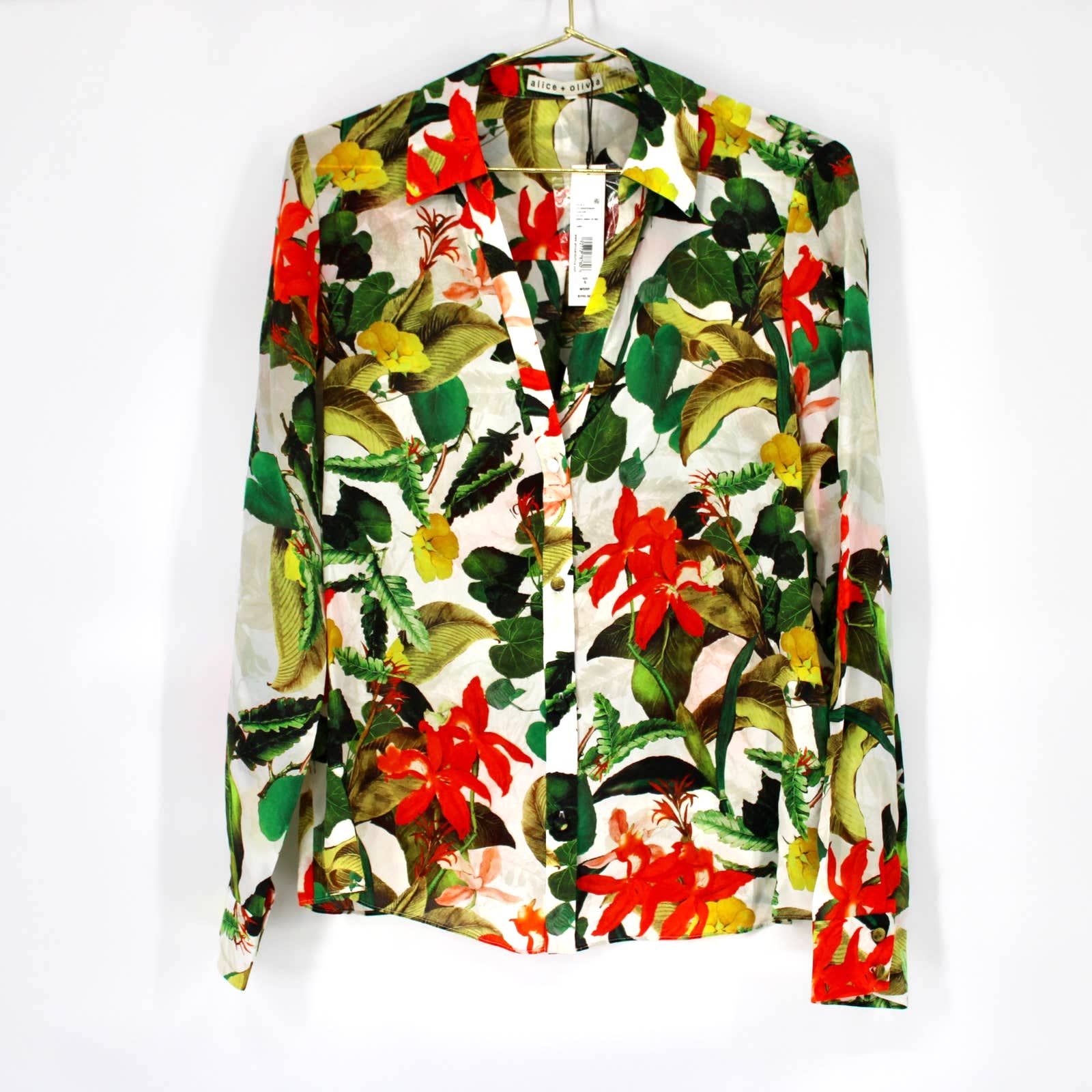 Alice + Olivia Eloise Button Down Shirt Women’s Size Small in Tropical Print NEW