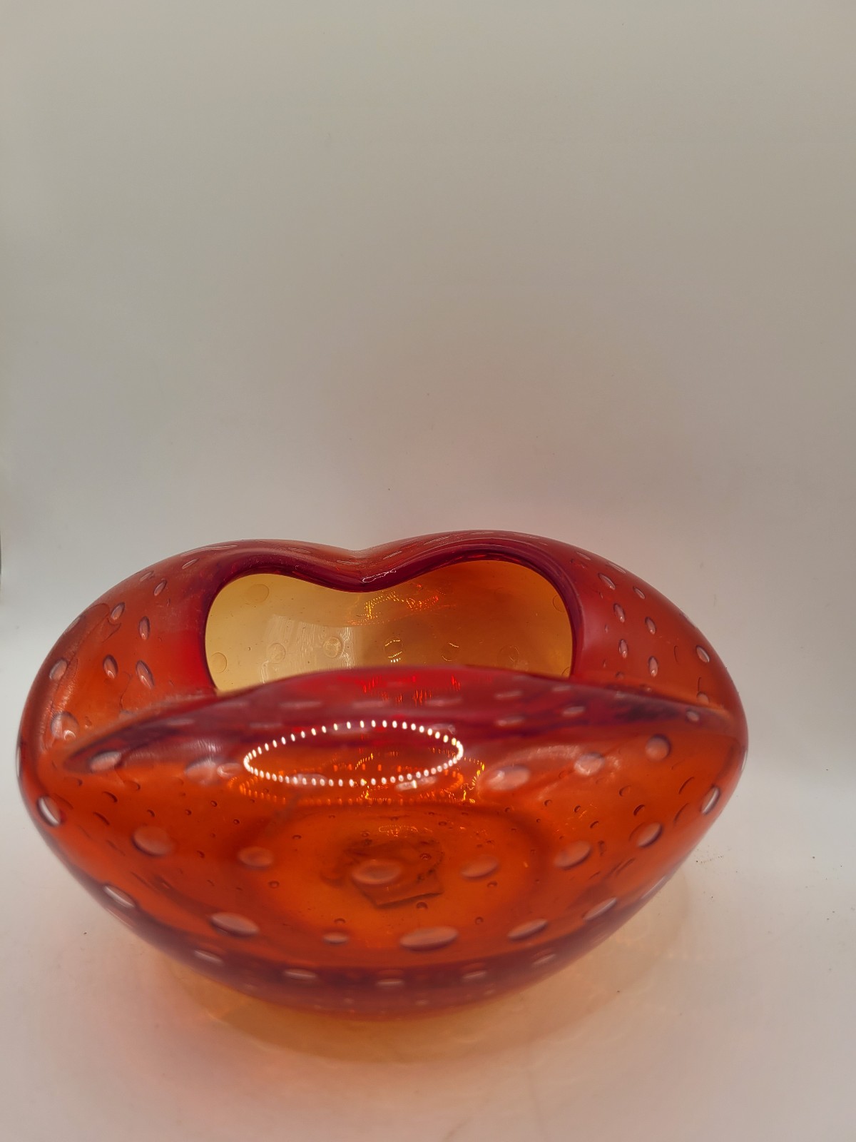Vintage MCM Amberina Glass Cigar Ashtray Controlled Bubble