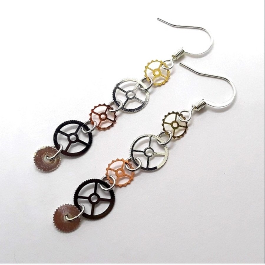 Sterling Silver Steampunk Watch Parts Dangle Earrings