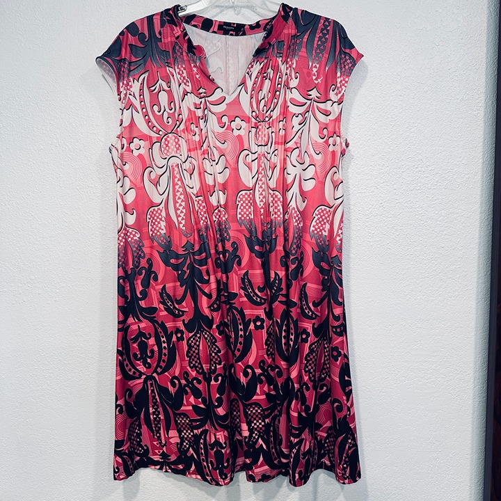 Reborn New York Dress Knee Length Pink MultiColor Stretch Cap Sleeves Womens 1X