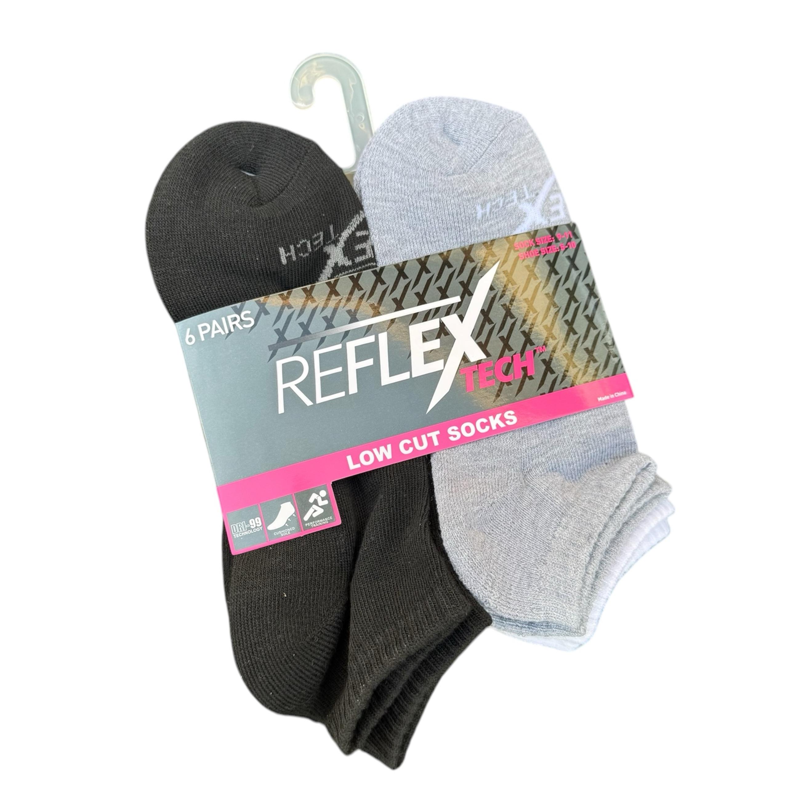 Reflex Tech Low Cut Womens Athletic Sports 6 Pairs Black White & Gray Socks
