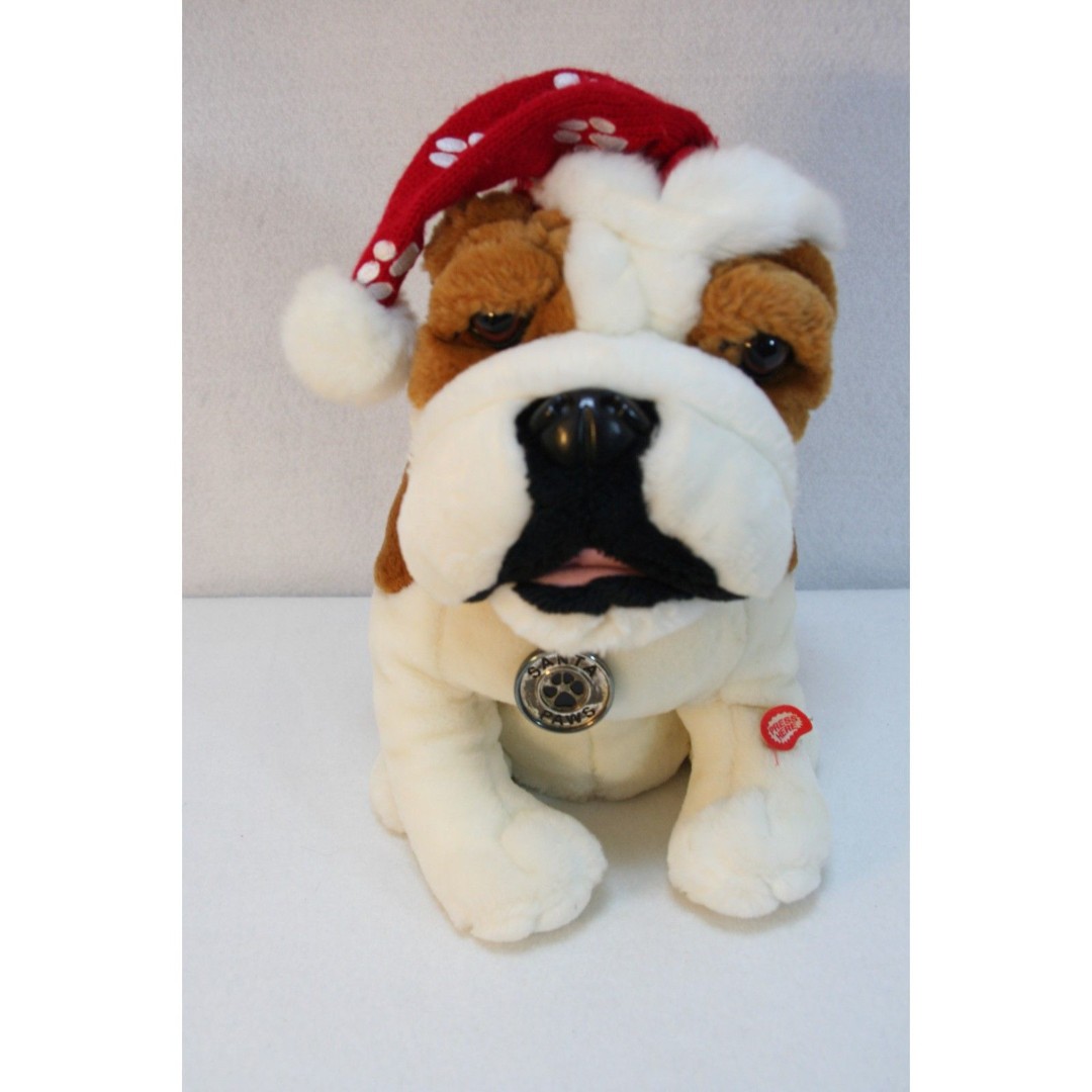 Dillard's Animated Singing Santa Paws Bulldog Plush Stuffed Toy RARE OOAK