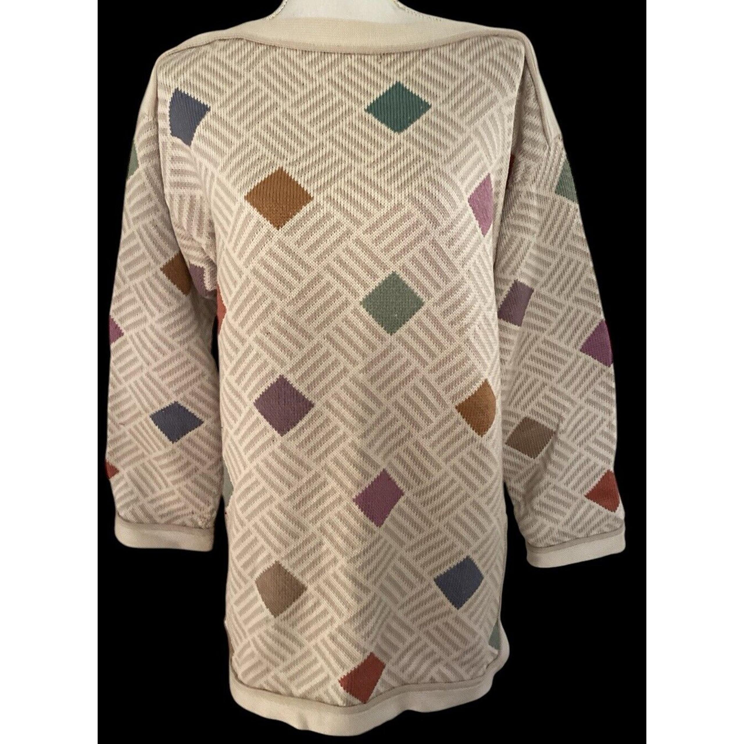 Geometric Pima Cotton Boat Neck Sweater M - Peruvian Connection