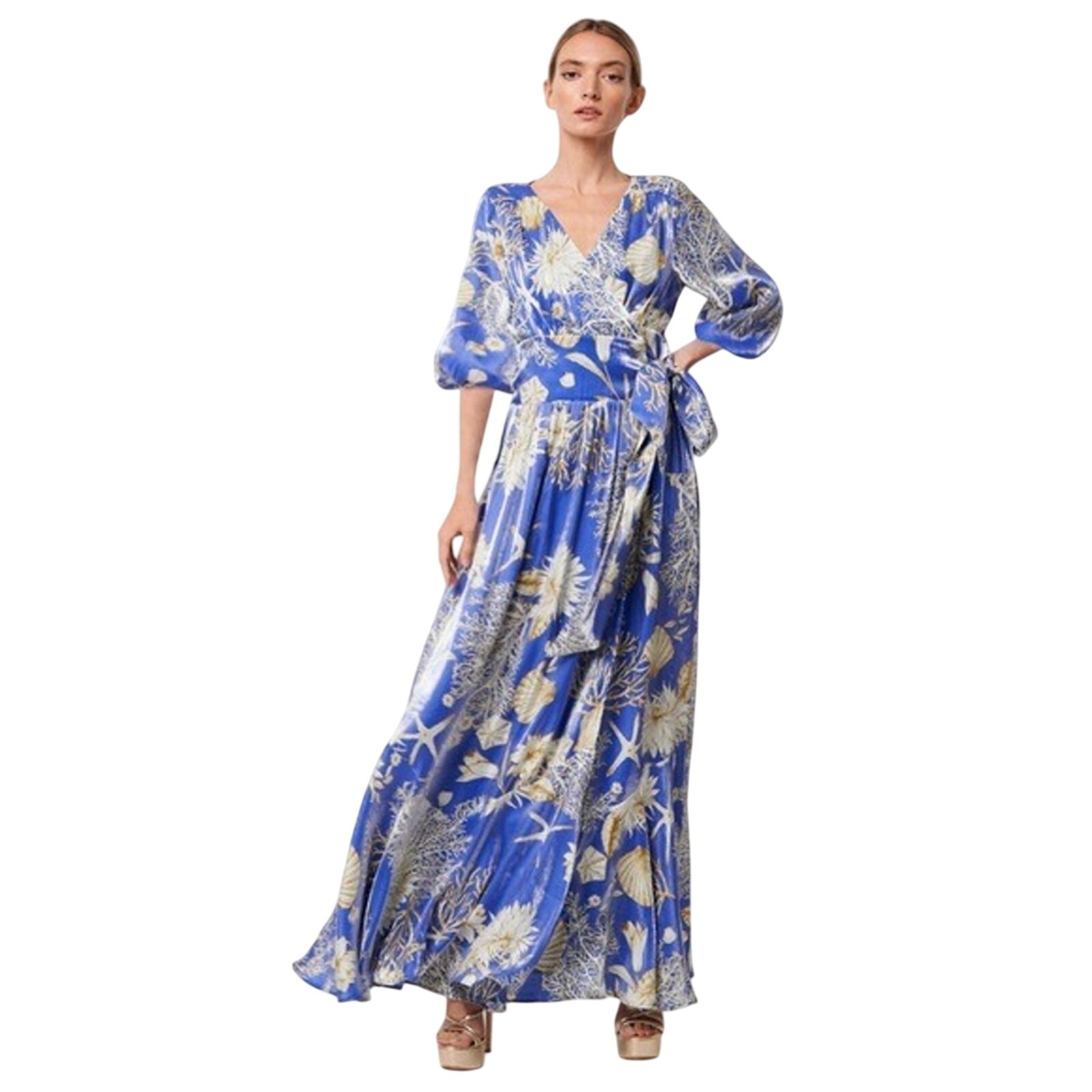 NWT Ciebon Women's Ariella Floral Print Side Tie Maxi Dress Size XS Mermaid