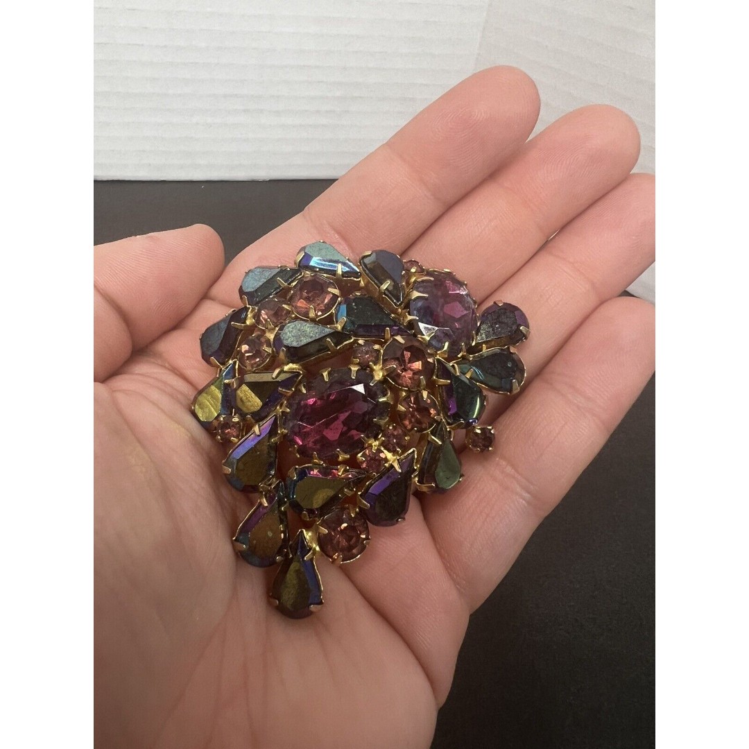 Juliana Style Multicolor Pronged Glass Crystal Rhinestones Large Brooch Pin Big