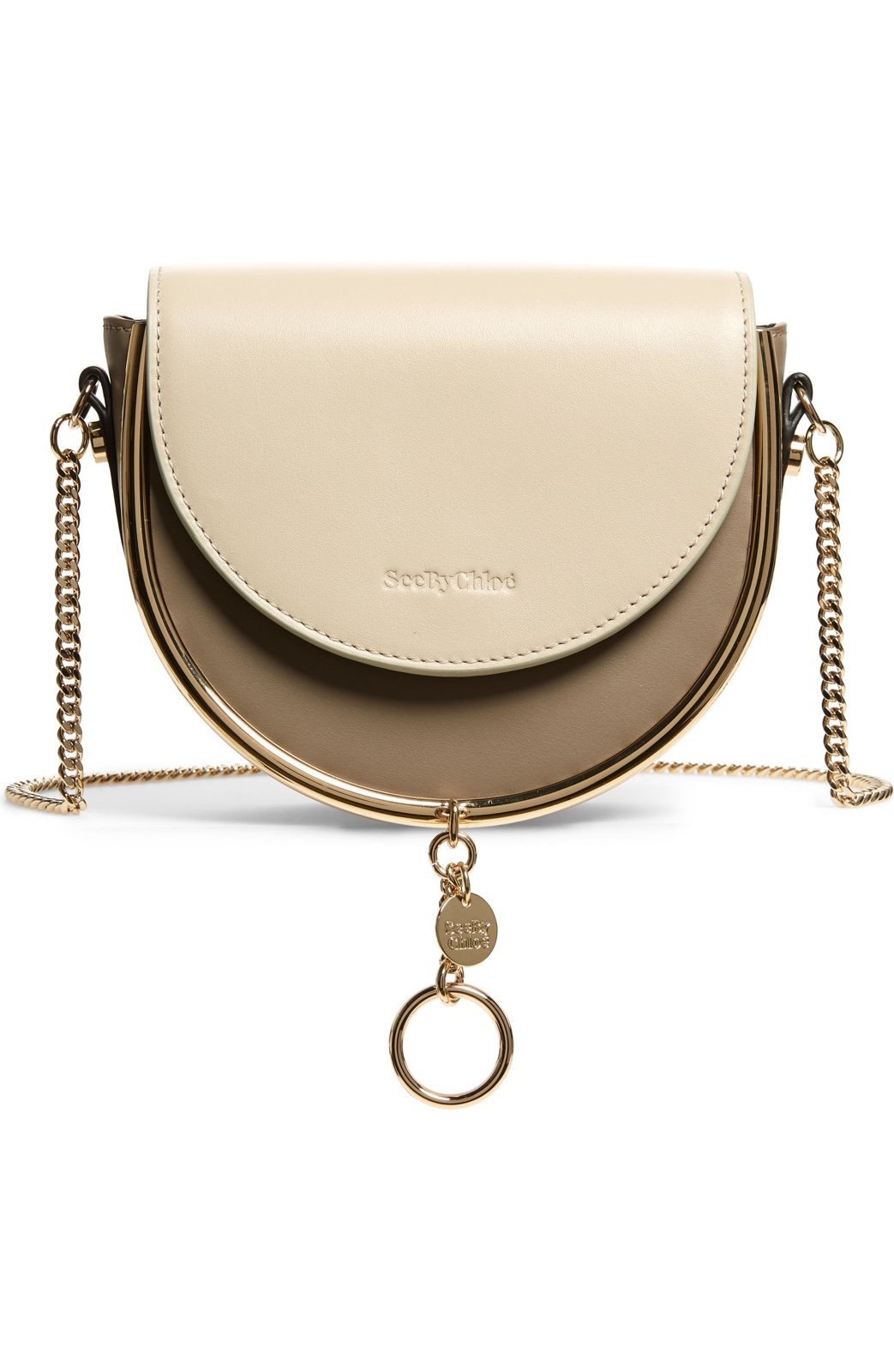 See By Chloe Mara Evening Motty Grey Smooth Leather Saddle Bag
