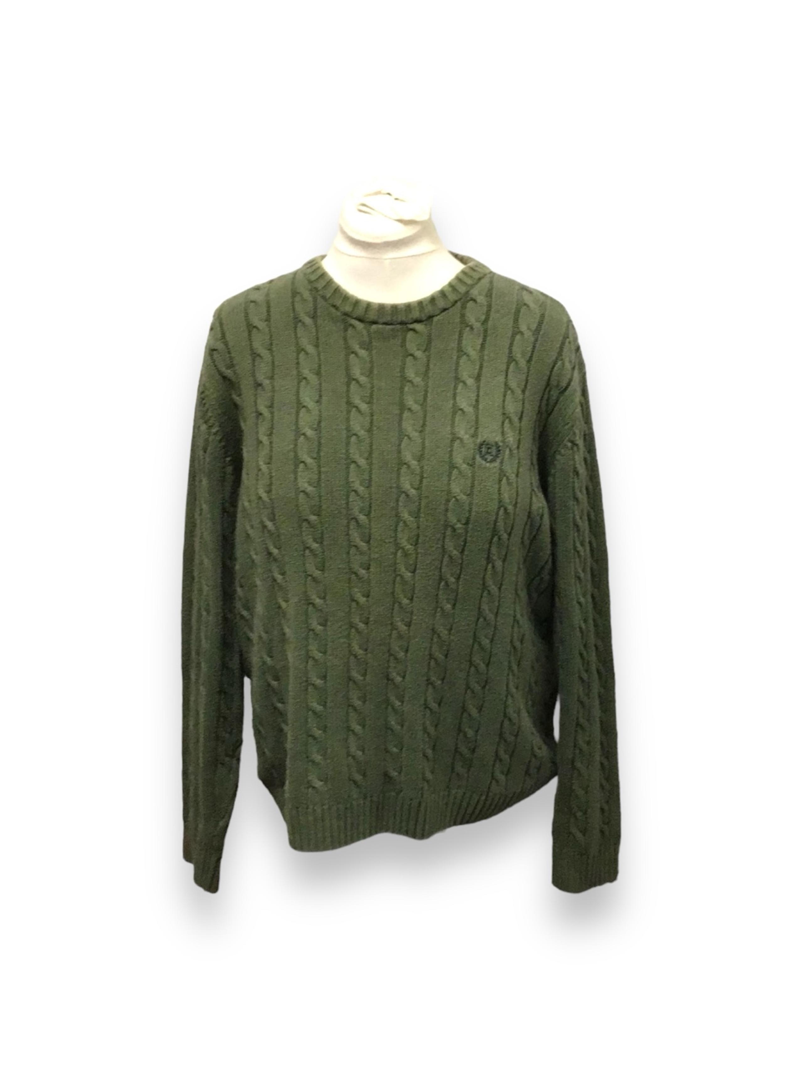 Chaps Vintage Mens Long Sleeve Crew Neck Cable-knit Sweater, Green, size L