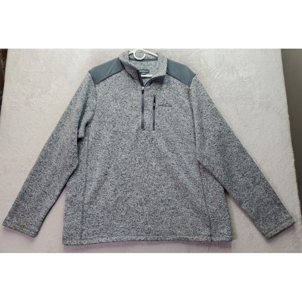 Eddie Bauer Jacket Men 2XL Gray Long Sleeve Zip Pocket Quarter Zip Pullover Logo