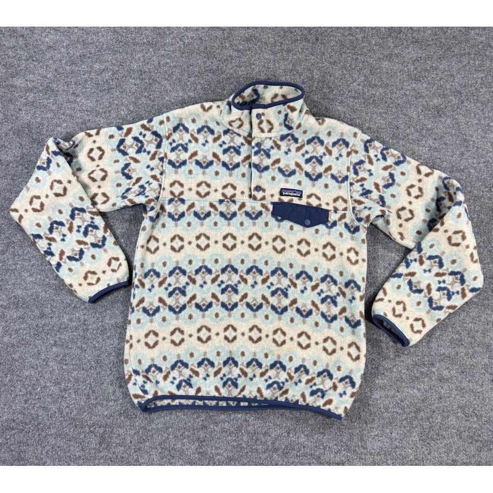 Patagonia Womens Jacket Small Blue Synchilla Fleece T Snap Tundra Cluster Aztec