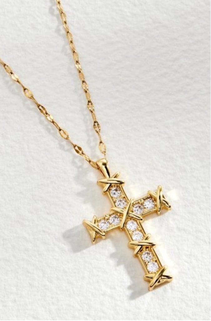 NEW Unisex/Women’s Gold-Plated Simulated Diamond Cross Necklace Jewelry, 16-18”