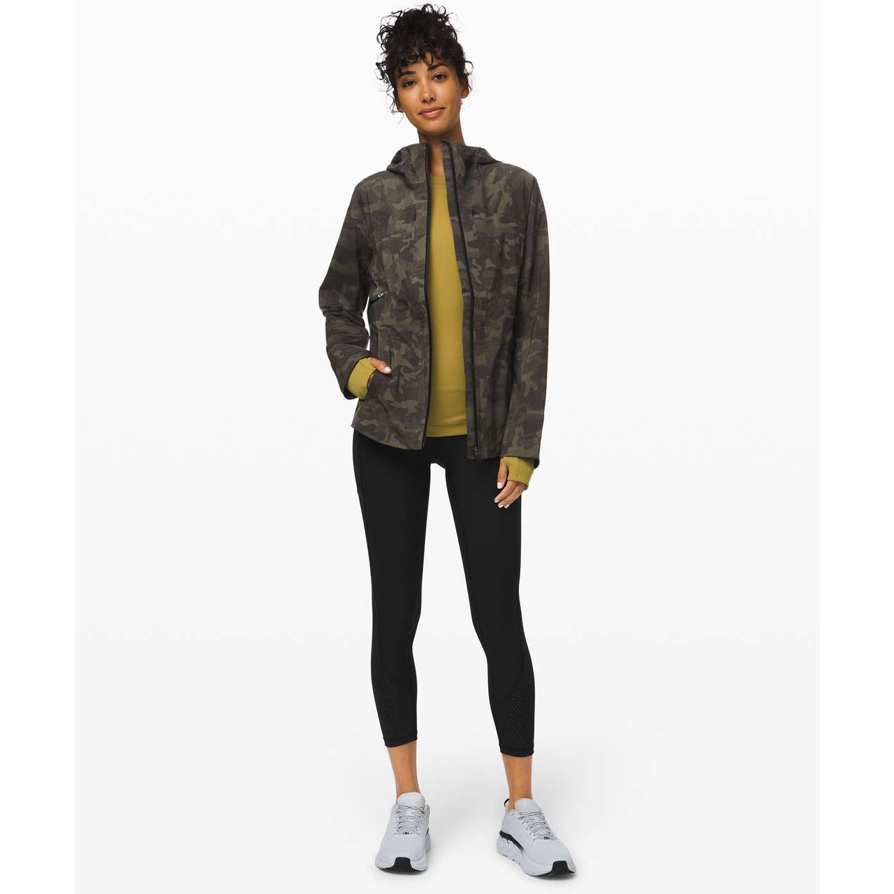 Lululemon Olive Green & Black Camo Print Front Zip Hooded Jacket 2
