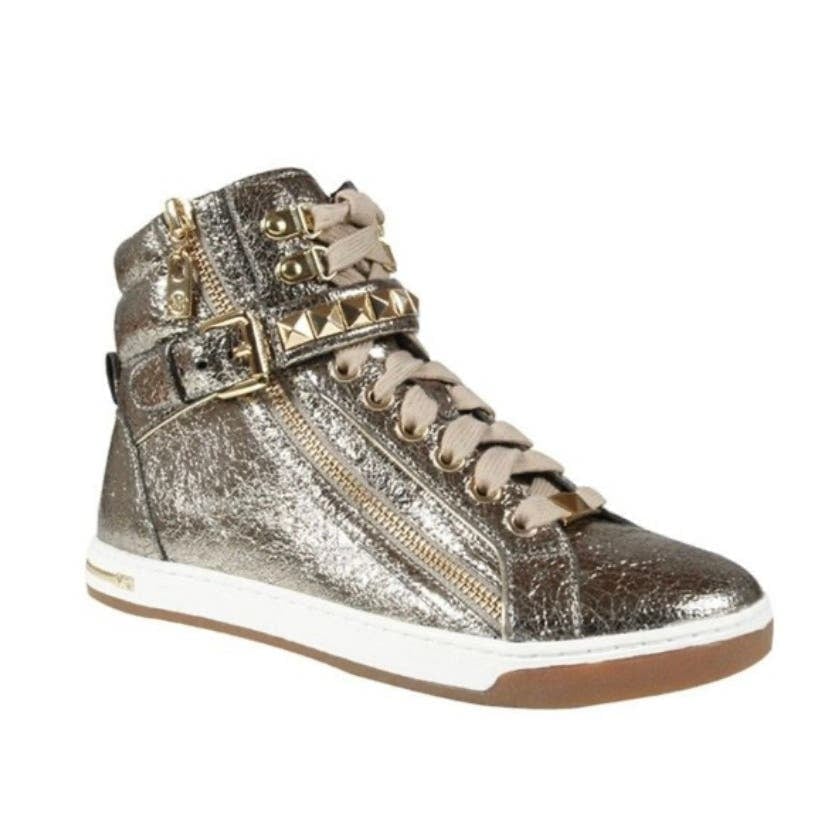 Michael Kors Metallic Sneakers Womens 6 Leather Champagne Buckles Gold