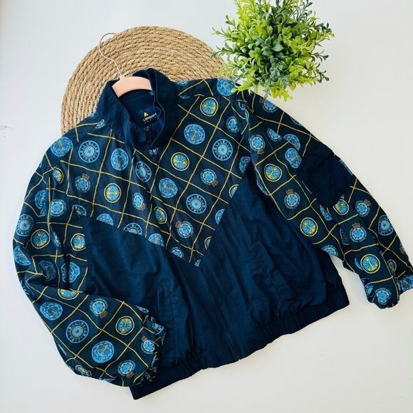 90s Vintage LizSport Blue Nautical Bomber Windbreaker Jacket Size Medium Petite