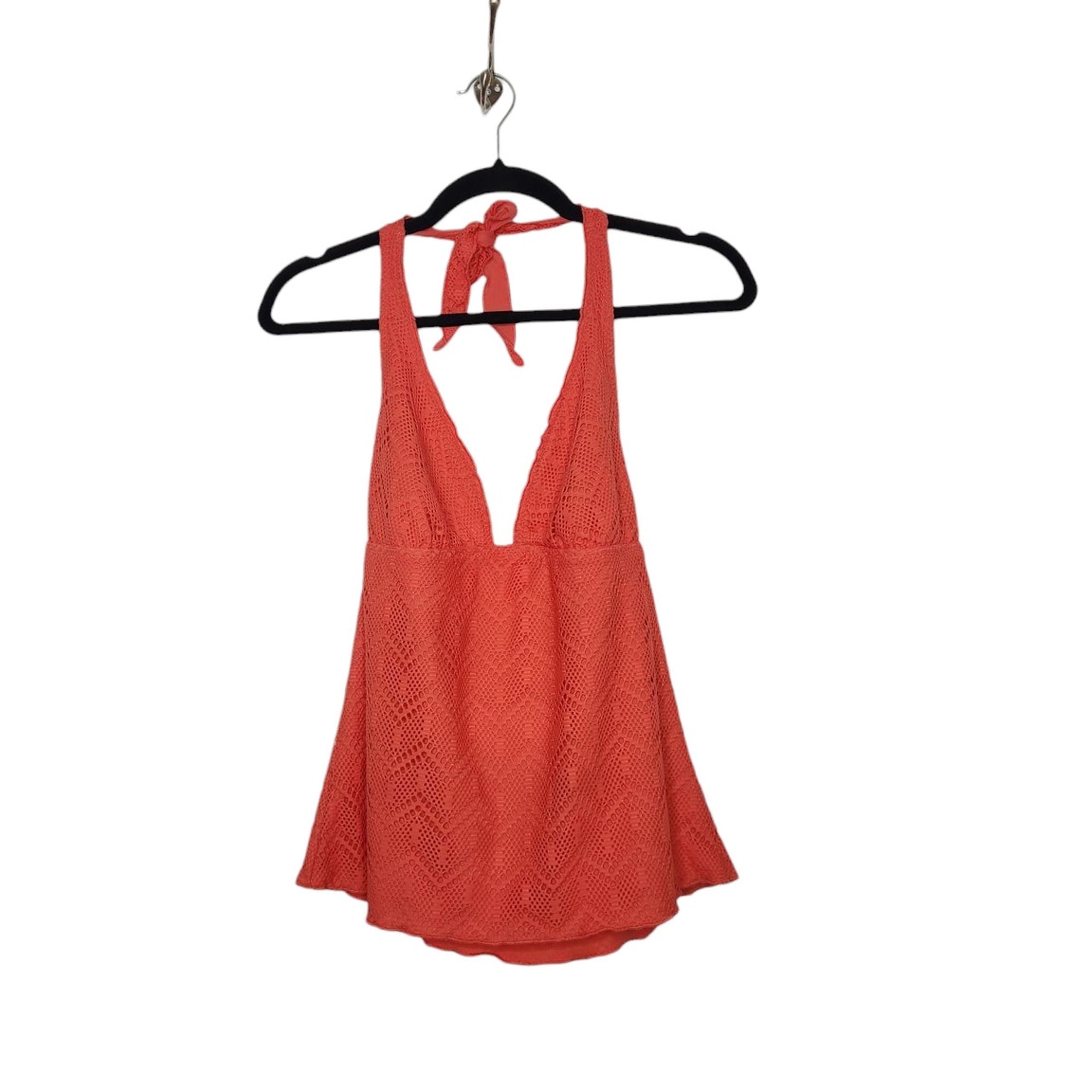 y2k Mossimo Tankini Halter Top Lace Crochet Fish Net Coral Small Swimsuit Shirt