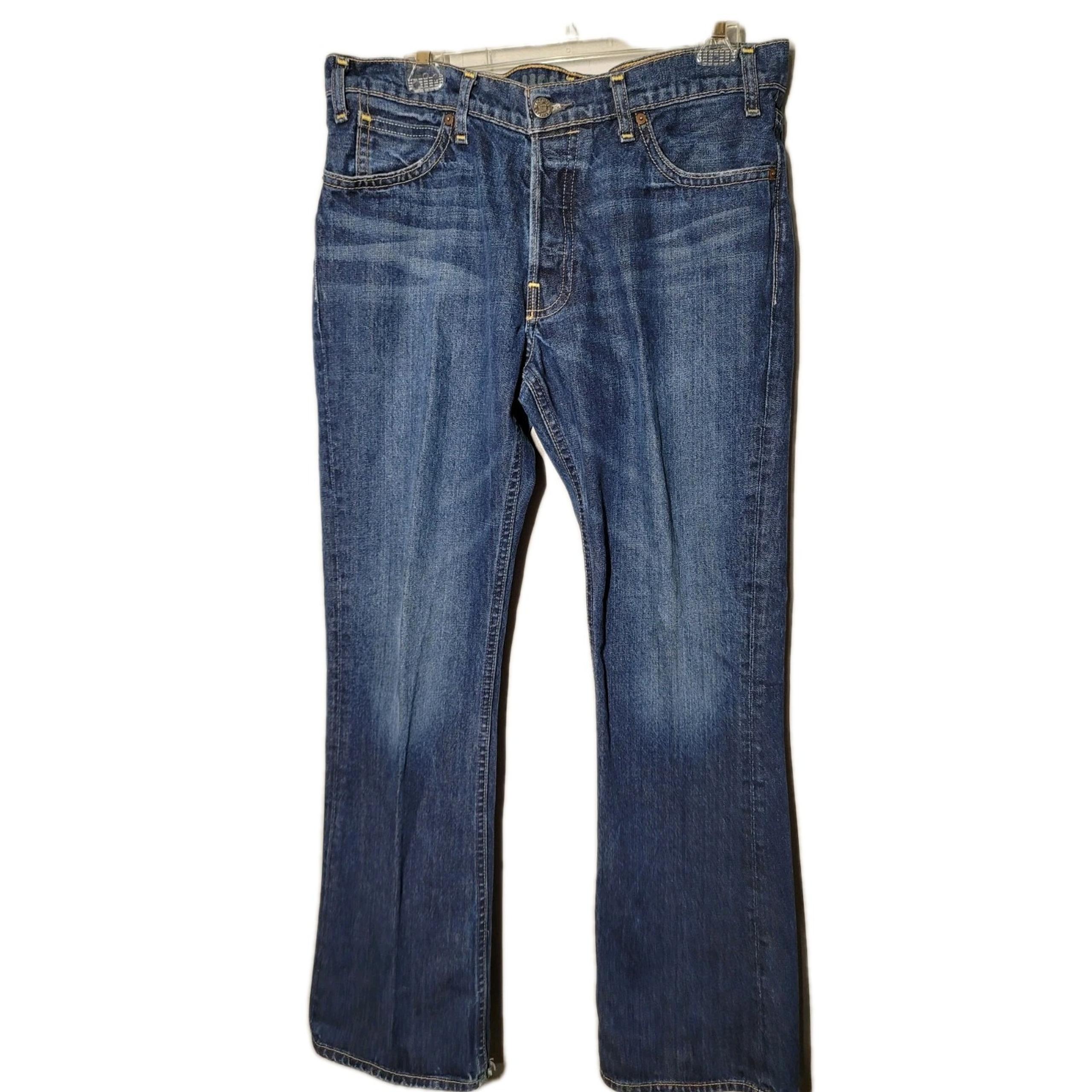 Hollister Mens Boomer Jeans Low Rise Slim Buttonfly Bootcut Jean Sz 34x32 Dkwash