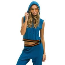 Aviator Nation sleeveless hoodie size S crop pullover Caribbean