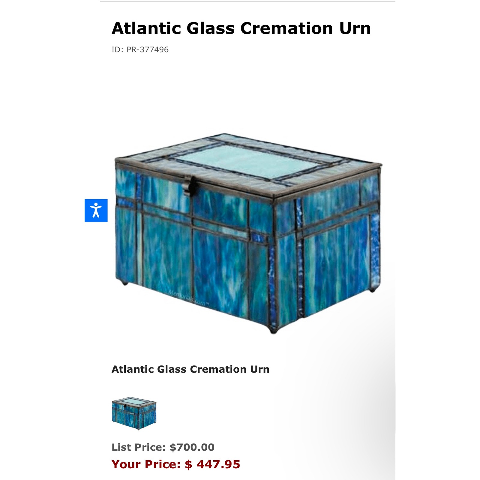 Atlantic Glass Cremation Urn Stained Glass Art Decorative Box Keepsake