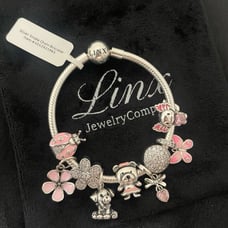 Linx Snake Chain Bracelet with Pink Themed Charms