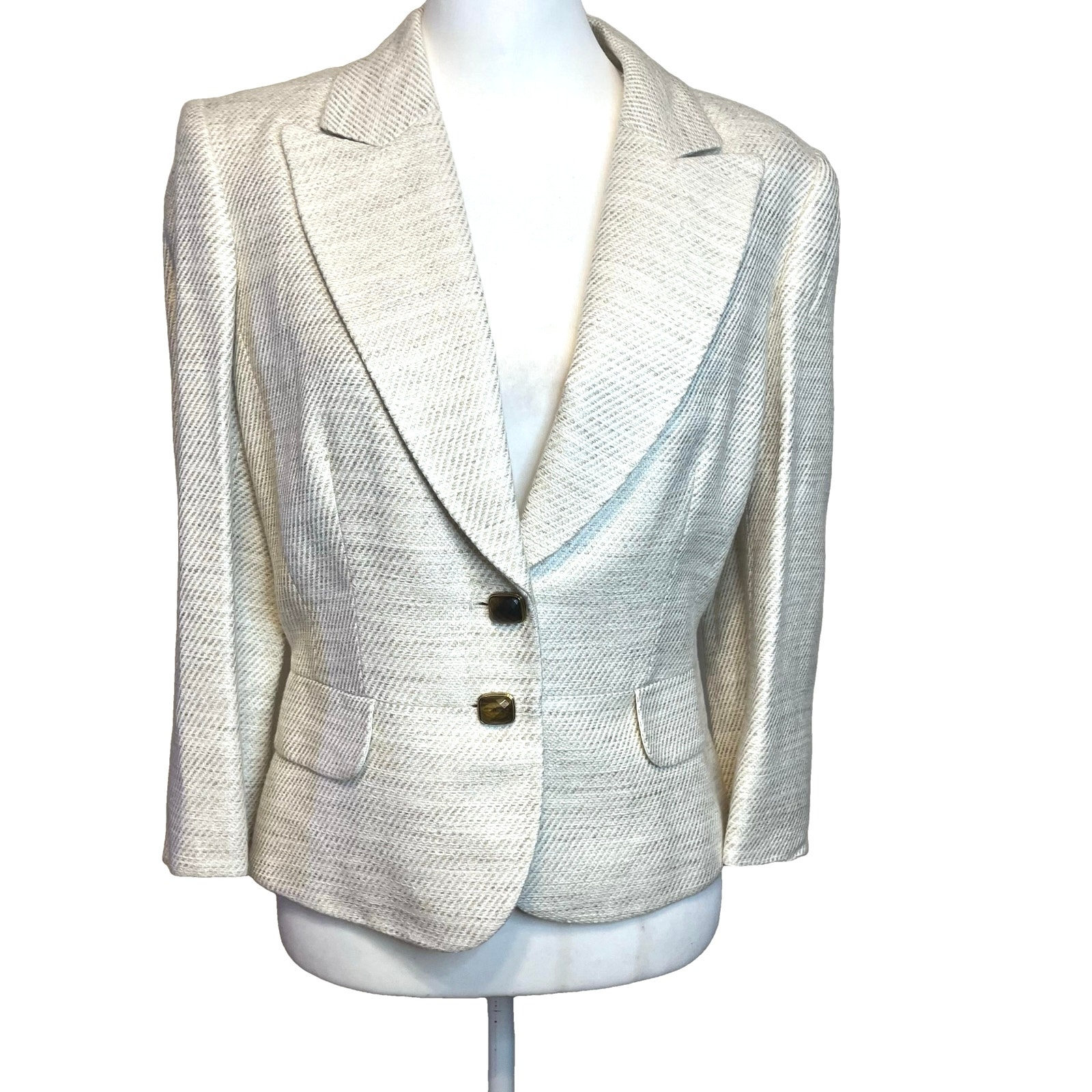 Antonio Melani Cream Textured linen Blazer Womens 10 Career minimalist old money