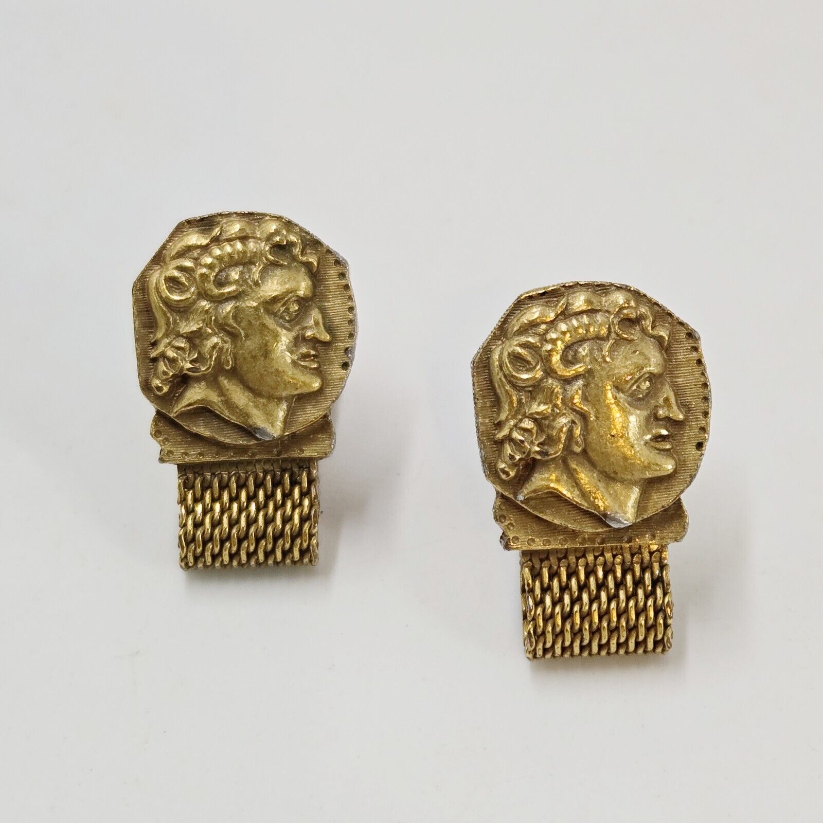 Vintage 1960'S Julius Caesar Gold Tone Bold Unique Meshwrap Swank Cufflinks