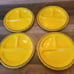 Set of 4 Yellow Enamel Divided Grill Camp Picnic 11 3/4 Plates with baskets ea.