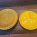 Set of 4 Yellow Enamel Divided Grill Camp Picnic 11 3/4 Plates with baskets ea.