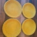 Set of 4 Yellow Enamel Divided Grill Camp Picnic 11 3/4 Plates with baskets ea.
