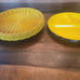 Set of 4 Yellow Enamel Divided Grill Camp Picnic 11 3/4 Plates with baskets ea.