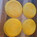 Set of 4 Yellow Enamel Divided Grill Camp Picnic 11 3/4 Plates with baskets ea.