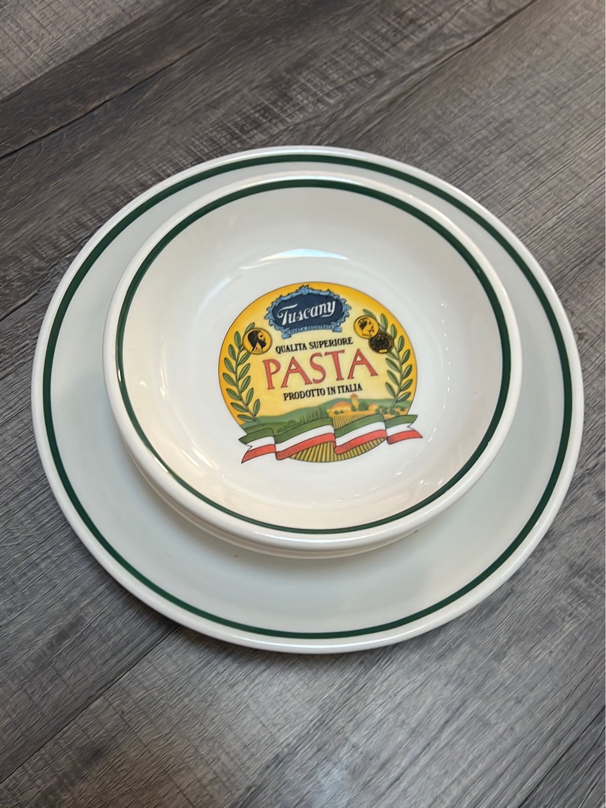 Rare Vintage Italian pasta serving platter and 3 pasta bowls